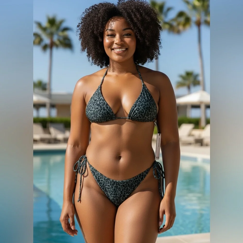 NWT Palm Angels Animal Print Brazilian Bikini Set in  Green & Black Size XXL